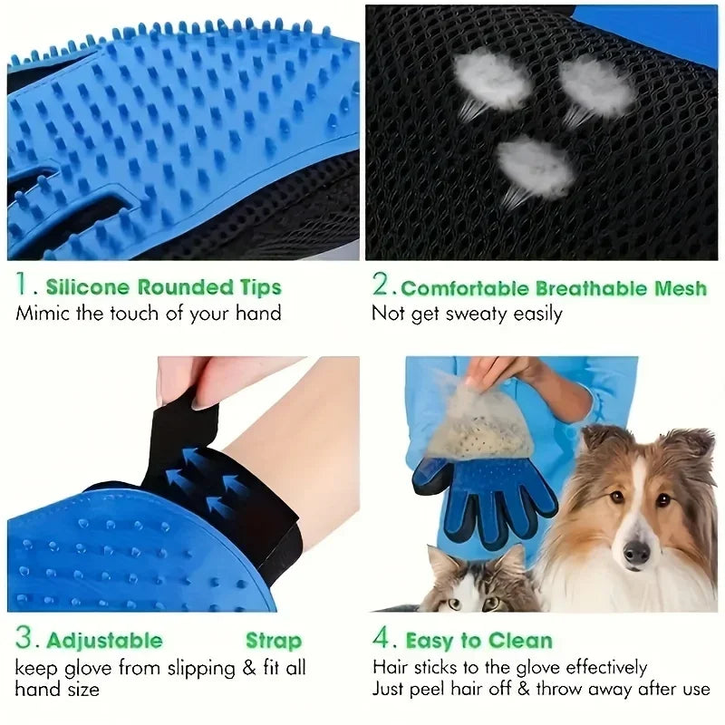 Pet Grooming Gloves - 5 Finger Deshedding & Hair Remover Mitt For Dogs & Cats