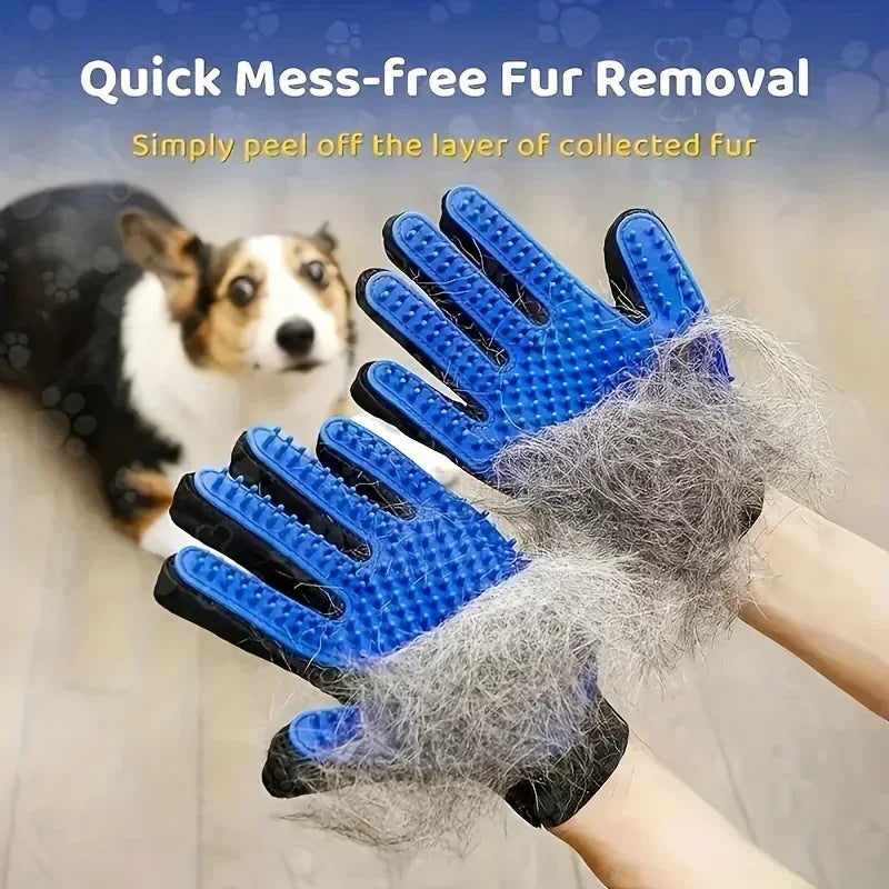 Pet Grooming Gloves - 5 Finger Deshedding & Hair Remover Mitt For Dogs & Cats